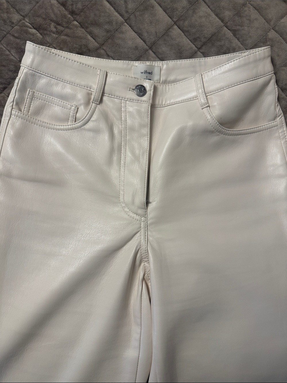 Aritzia Wilfred High-Rise Cream Faux Leather Jeans